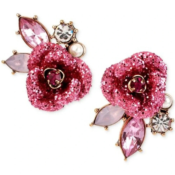 Betsey Johnson Glitter Rose Mismatch Stud Earrings - Picture 2 of 4